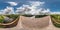 Full 360 degree seamless panorama in equirectangular spherical equidistant projection. Panorama view on abandon bridge near river