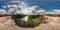 Full 360 degree seamless panorama in equirectangular spherical equidistant projection. Panorama view on abandon bridge near river