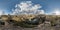 Full 360 equirectangular spherical panorama as background. Approaching storm on the ruined military fortress of the First World