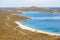 Full aerial view of beaches in Cannigione, Arzachena, Costa Esmeralda, Olbia, Sardinia