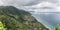 Full aerial view at the north Madeira Island coast, amazing view with Arco de São Jorge village, touristic viewpoint, Madeira