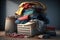 A full basket of home clothes, collection of things for recycling. Generative AI