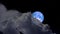 Full blue moon rise on night sky and dark cloud moving pass