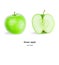 Full bodied Green apple effect and half cut, isolated on white background with clipping path.