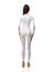 Full body brunette woman in white single use suit cloth ready for medical science research experiment full length