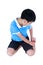 Full body of child injured at heel. on white background