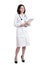 Full body of a doctor woman posing holding a medical history