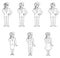 Full-body illustration set of businessmen and businesswomen with magnifying glass