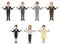 Full-body illustration set of businessmen and businesswomen who open their arms and sigh