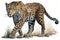 Full Body Jaguar watercolor, predator animals wildlife.