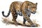 Full Body Jaguar watercolor, predator animals wildlife. Animal Art Painting