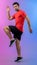 Full body length gaiety shot athletic sporty man with running posture