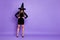 Full body photo of creepy charming mystical woman witch want say magic spells scary people in medieval time on