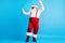 Full body photo of stylish funky fat santa claus with big belly beard dance x-mas christmas newyear jolly discotheque