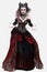 Full body portrait of a beautiful young vampire in a ballgown standing on an isolated background