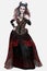 Full body portrait of a beautiful young vampire queen in a ball gown standing on an isolated background