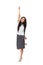 Full body portrait of cheering and dancing Asian woman isolated