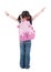 Full body rear view Asian child with schoolbag