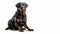 Full body of Rottweiler dog sad mood on isolated white background