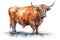 Full body shot of a highland farm cow watercolor. Generative AI