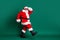 Full body size profile photo of pensioner grandpa funny walking journey north pole after x-mas eve wear red santa