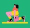 A full body strength workout for a beginner, stylized vector illustration, flat character of a woman exercising with dumpbells