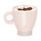 Full Ceramic Cup of Coffee with Foam Topping with Chocolate Crumbs Vector Object