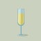 Full champagne glass vector illustration. Bar or restaurant tableware with fizzy drink