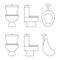 Full face and profile outline illustration of toilet and urinal.