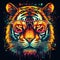 Full Face Shot of Retrowave Tiger Wearing Yellow Glasses in a Comic Style Illustration,