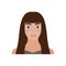 Full face of a teenage vector girl with long dark hair. Avatar for social networks