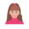 Full face of a teenage vector girl with long dark hair. Avatar for social networks