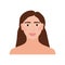 Full face of a teenage vector girl with long dark hair. Avatar for social networks
