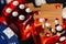 A full frame macro puzzle of a pair of red translucent casino style dice as a puzzle