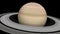 Full frame realistic animation of giant planet Saturn with beautiful rings. Contrast shadows of the rings fall on the surface of