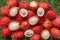 Full frame shoot of bunch of red rambutan fruits. Close up Rambutan peeled. Top view healthy fruits rambutans. The sweet fruit is