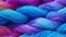 Full frame shot of colorful dyed yarn background. Colorful sewing threads. Thick cotton rope showing detail of threads and fibres