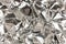 Full frame take of a sheeT of crumpled silver aluminum foil