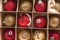 Full frame view of boxed Christmas baubles