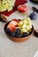 Full fruit breakfast bowl Grapes peach blackberry figs Healthy f