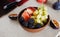 Full fruit breakfast bowl Grapes peach blackberry figs Healthy f