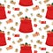 Full gift open santa claus red bag. Seamless pattern