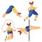 Full girl involved in sports. Set of sports yoga, jump rope, pole dance, running