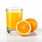 Full glass with orange juice isolated on white background. Healthy refreshing summer juice drink with orange fruit. Generative AI