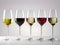 Full glasses set with red white and rose wines isolated on gray background. Realistic illustration of glasses of wine. Set of wine
