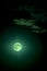 Full green fantastic moon in the sky with clouds