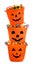 Full Halloween Jack o Lantern candy holders stacked over white
