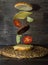 Full hamburguer on rustic background