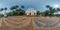 full hdri 360 panorama of portugal catholic church in jungle among palm trees in Indian tropic village in equirectangular