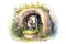 Full height cute happy european badger near hole in watercolour, created with Generative AI technology